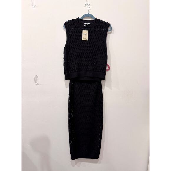 Mango Crochet Set: Open Knit Sleeveless Top & Midi Skirt Black Women's Size S - Picture 3 of 6